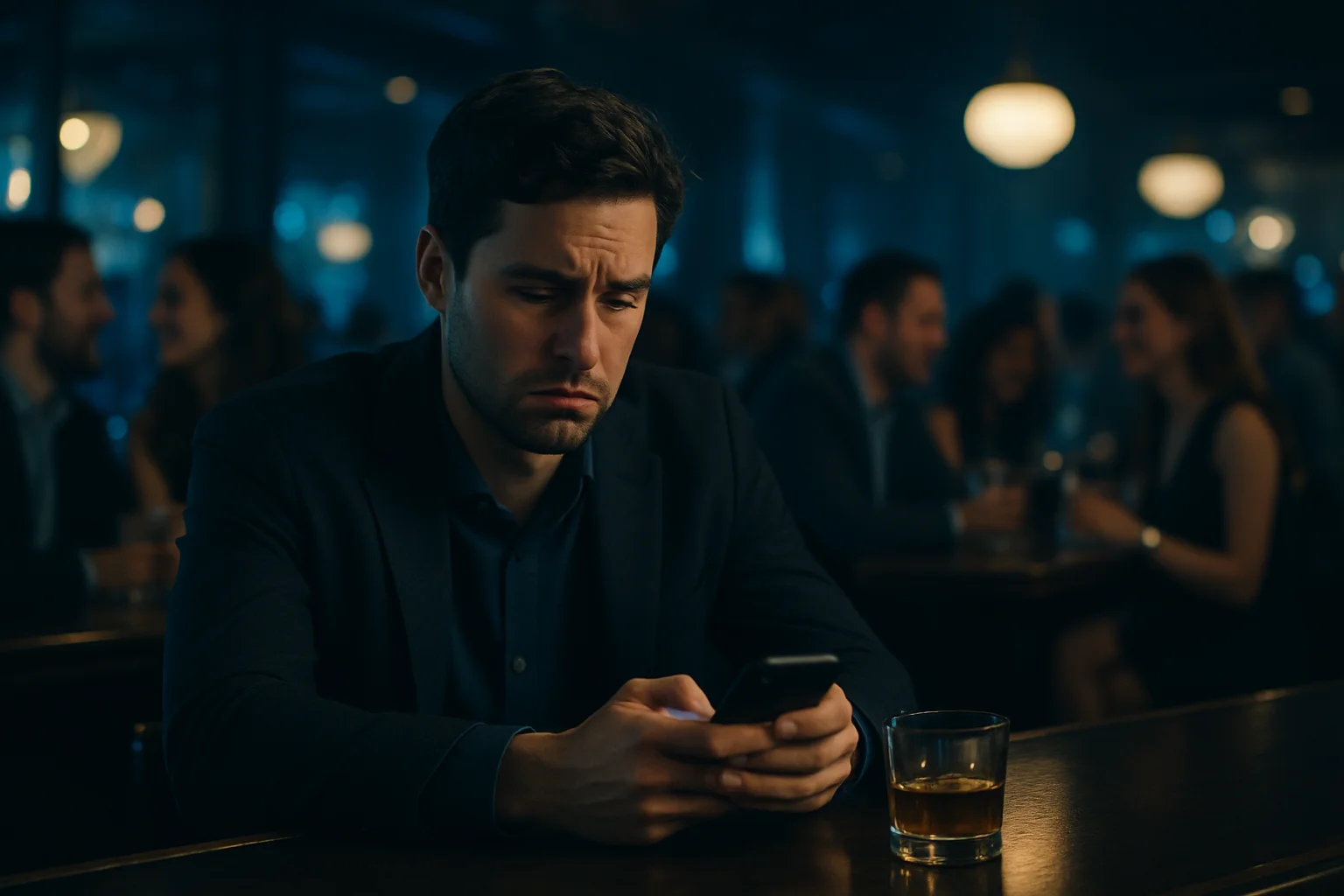 Man sitting alone at a bar